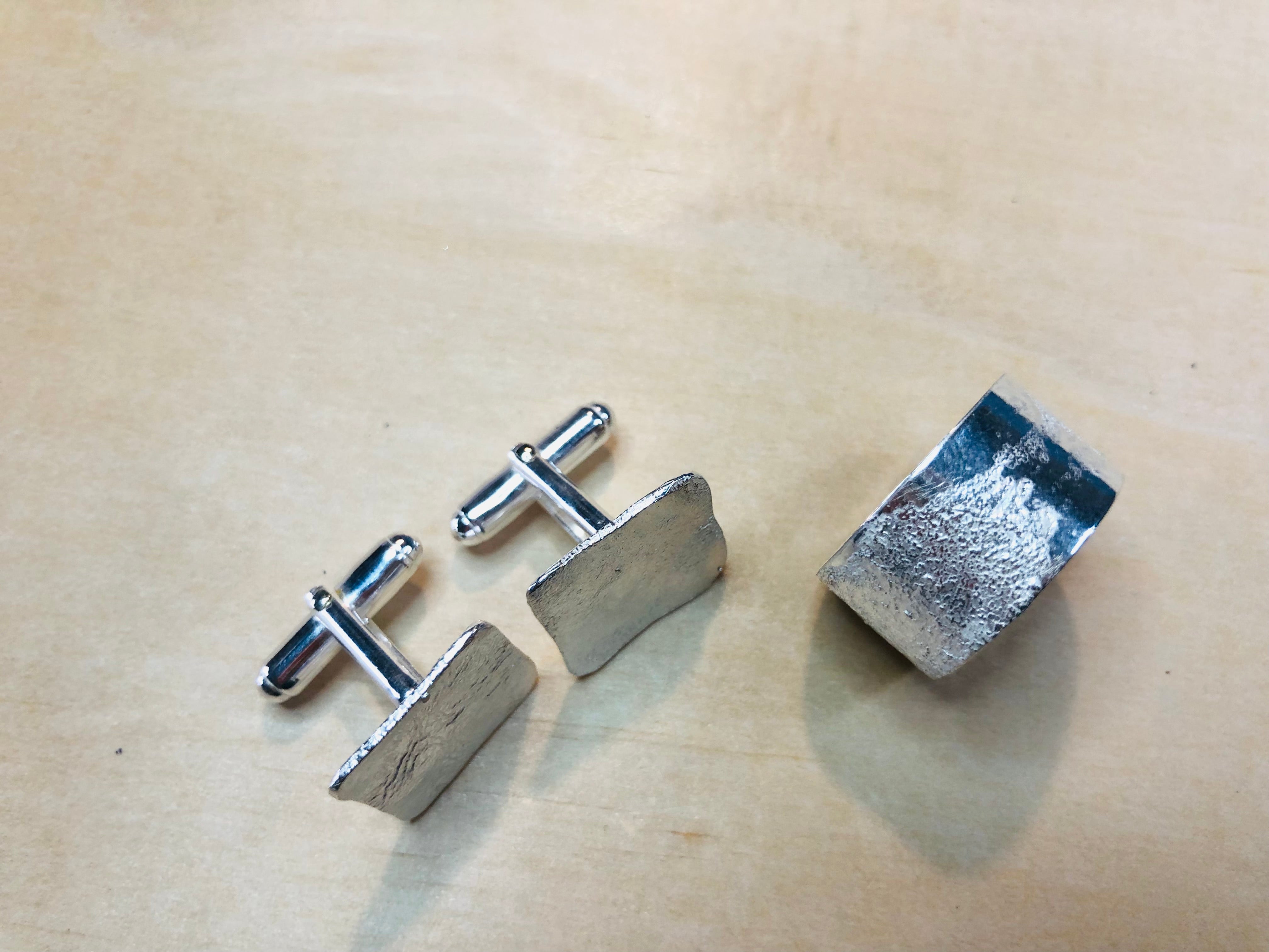 Textured cufflinks and ring