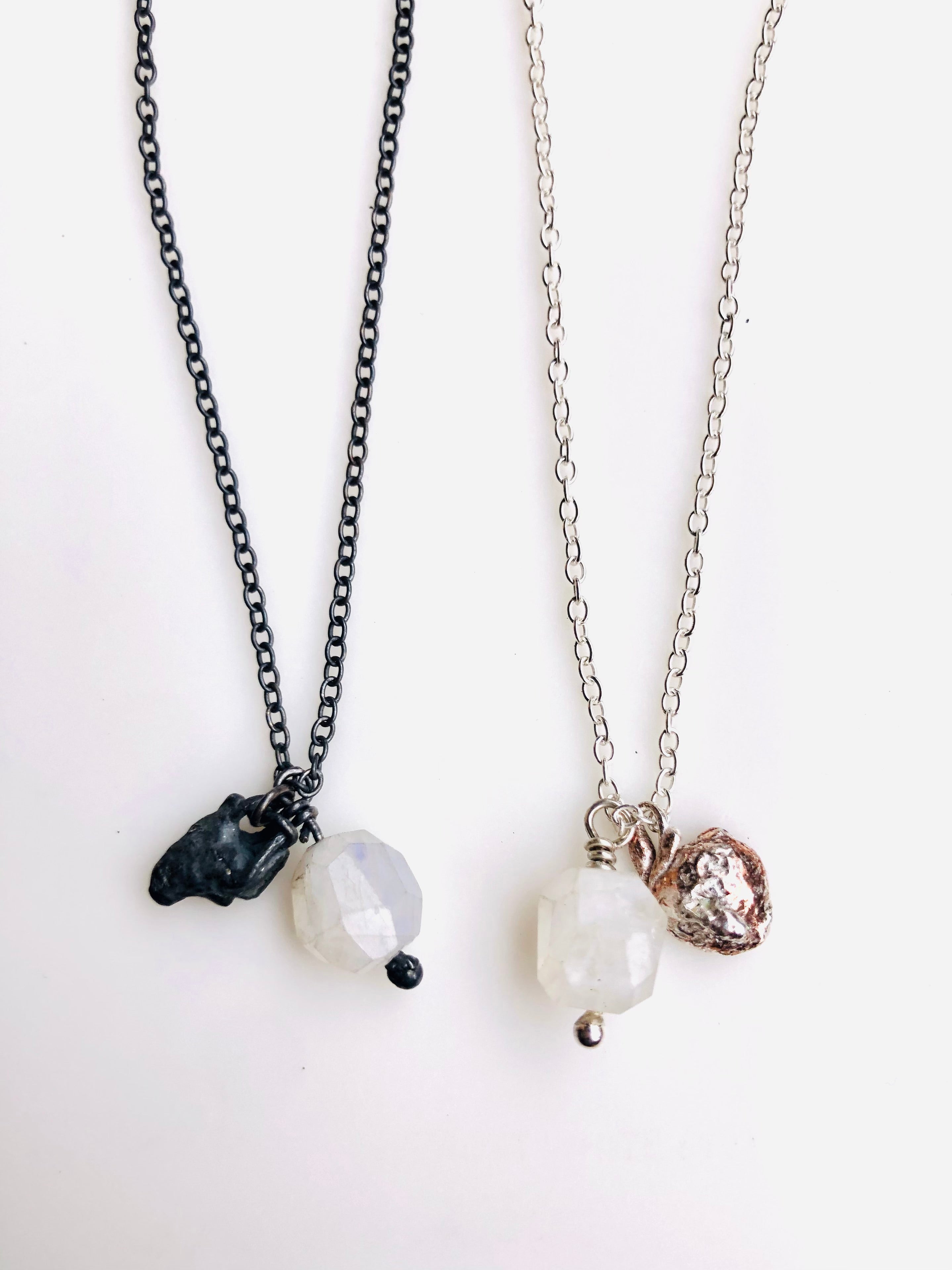 Moonstone & Silver Charm Necklace