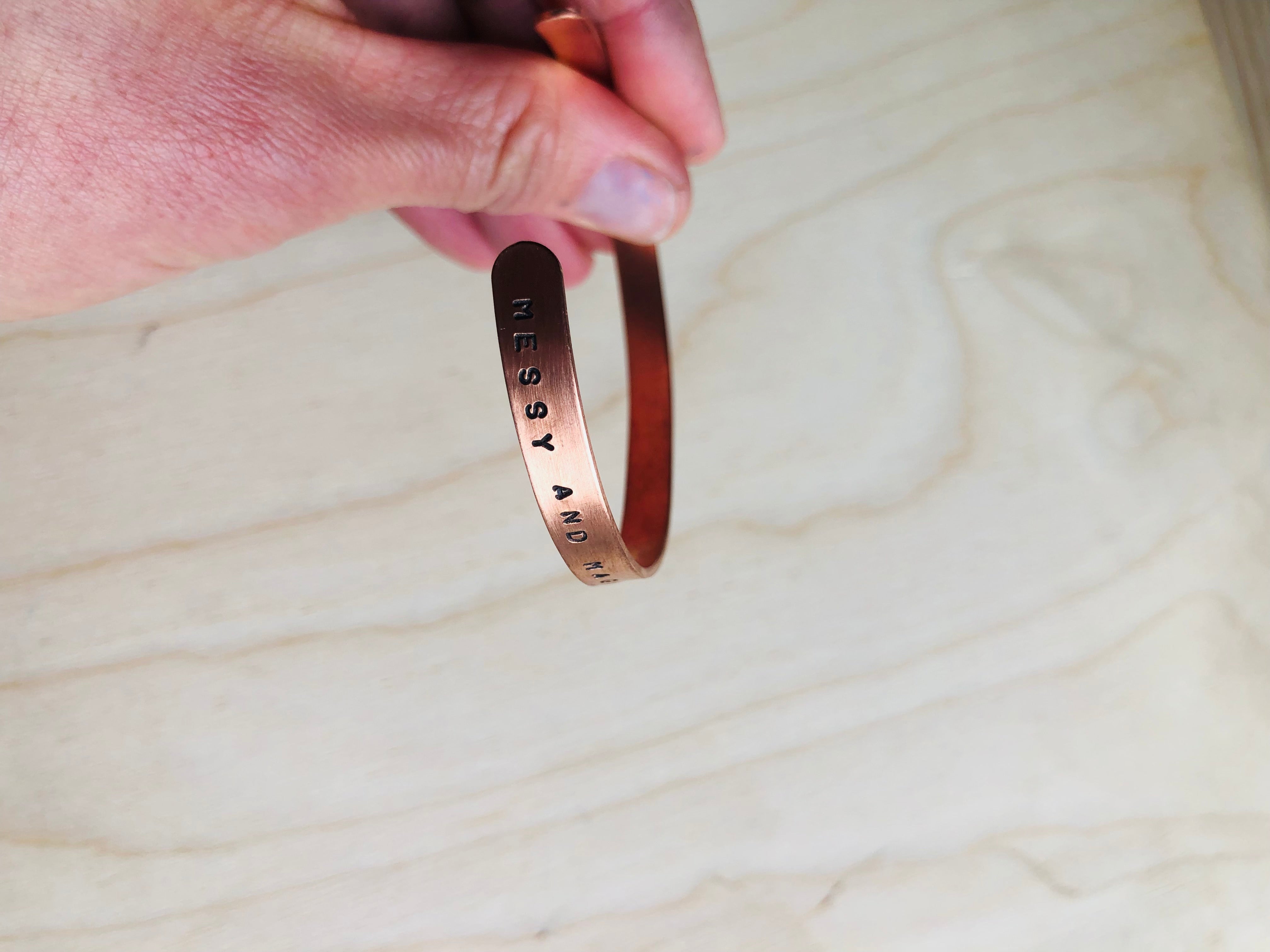 Hand stamped cuff bangle