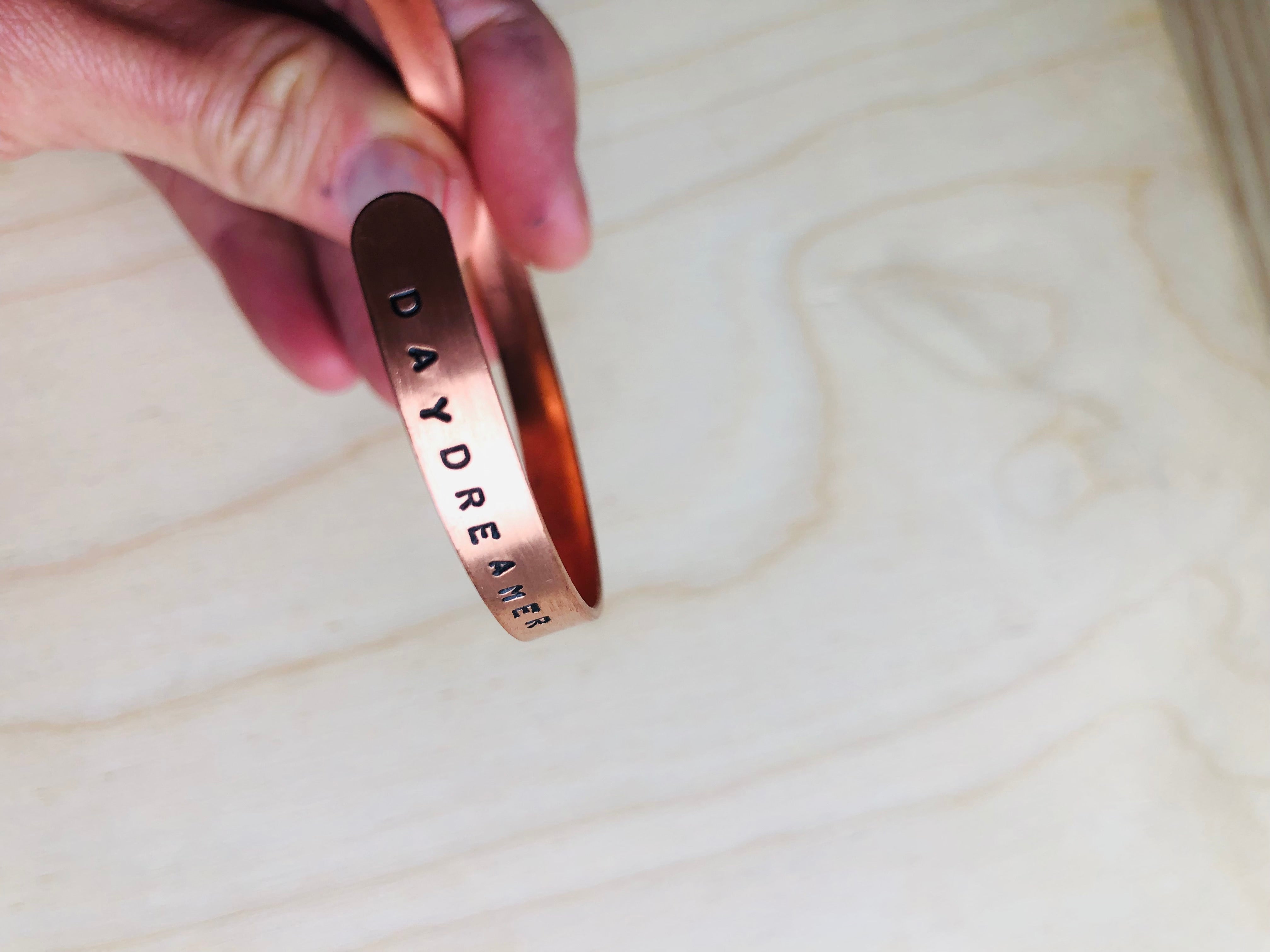Hand stamped cuff bangle