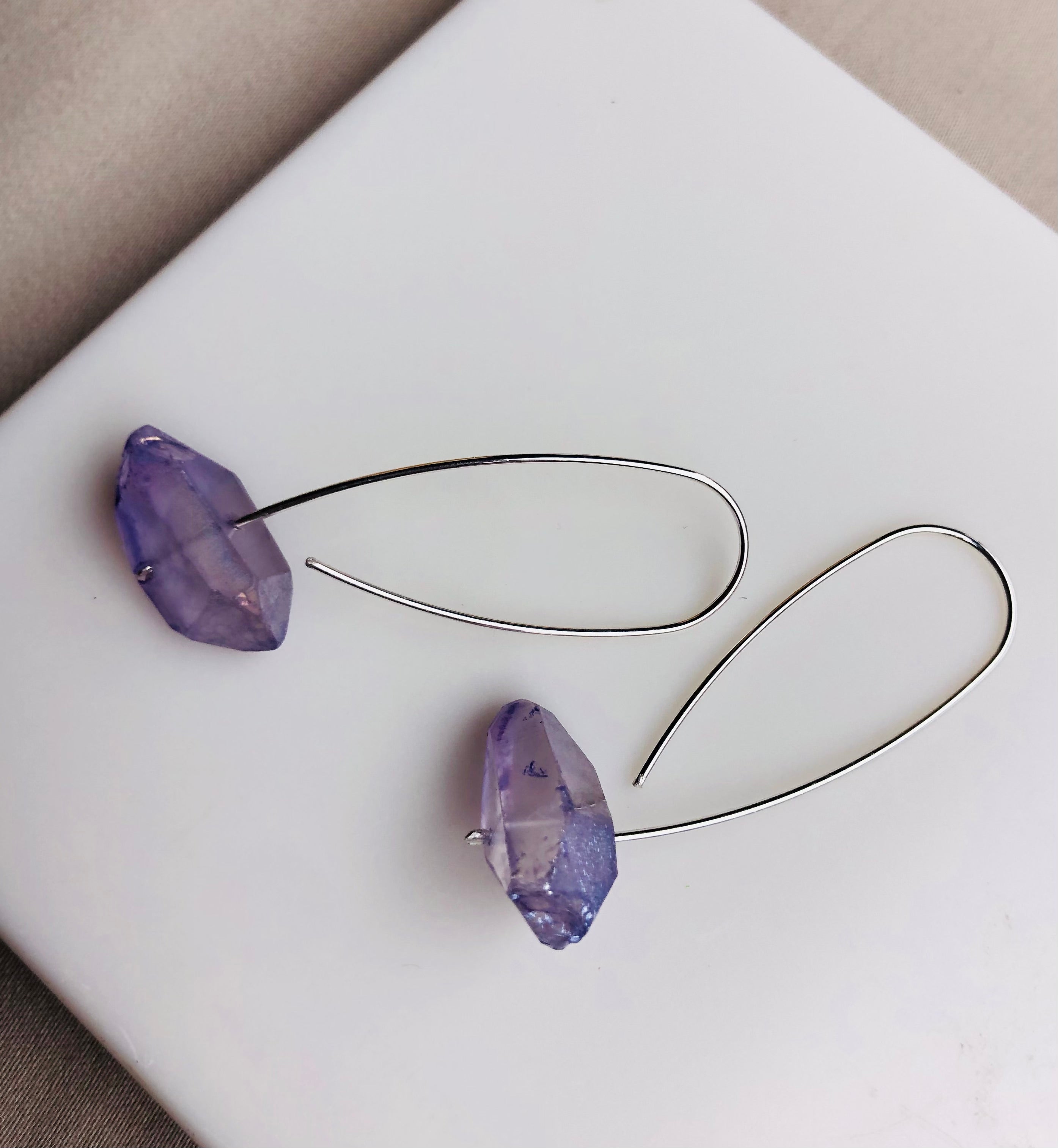 Raw Quartz Silver Ear Threaders