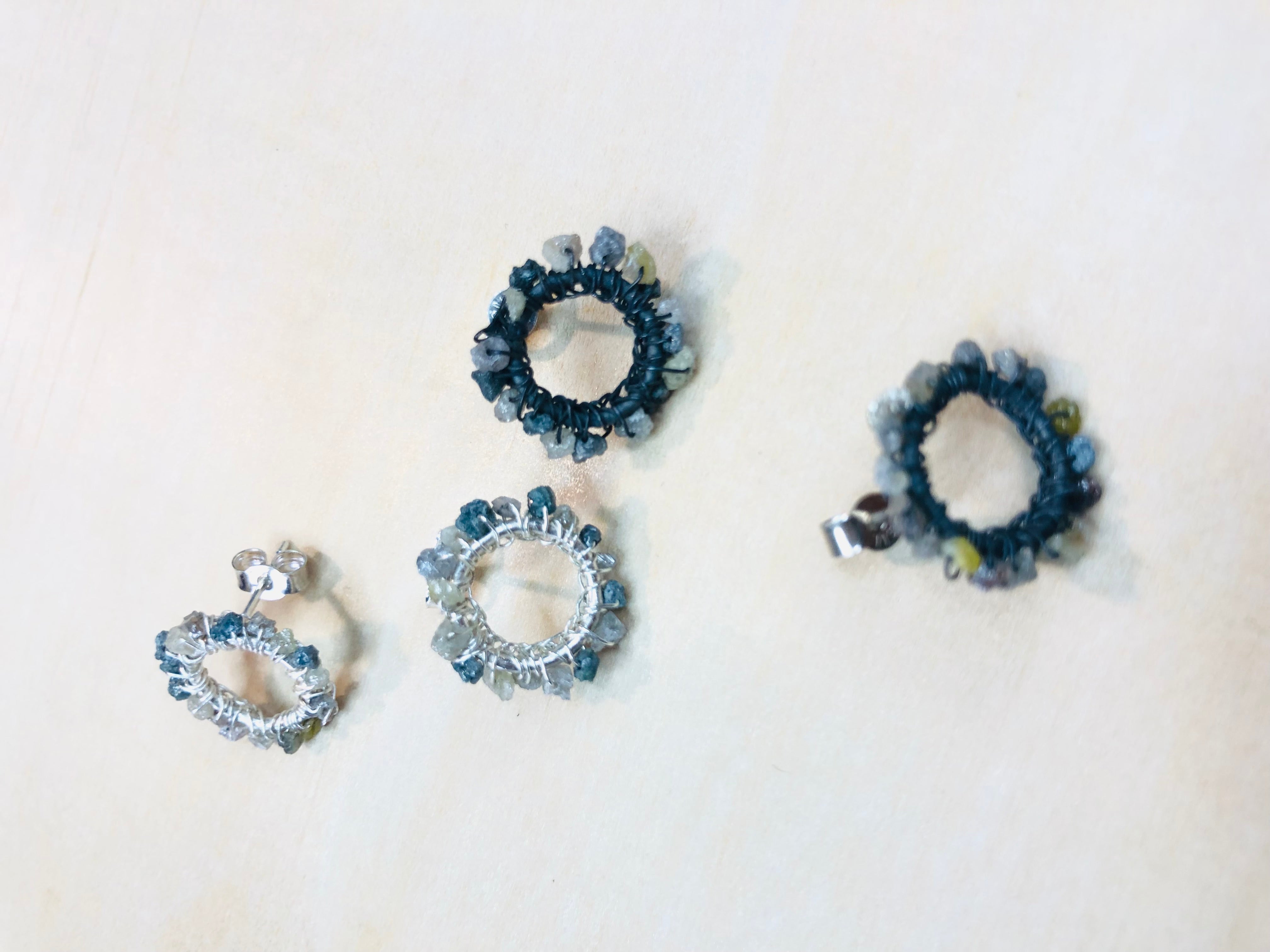 Crocheted studs with rw diamonds