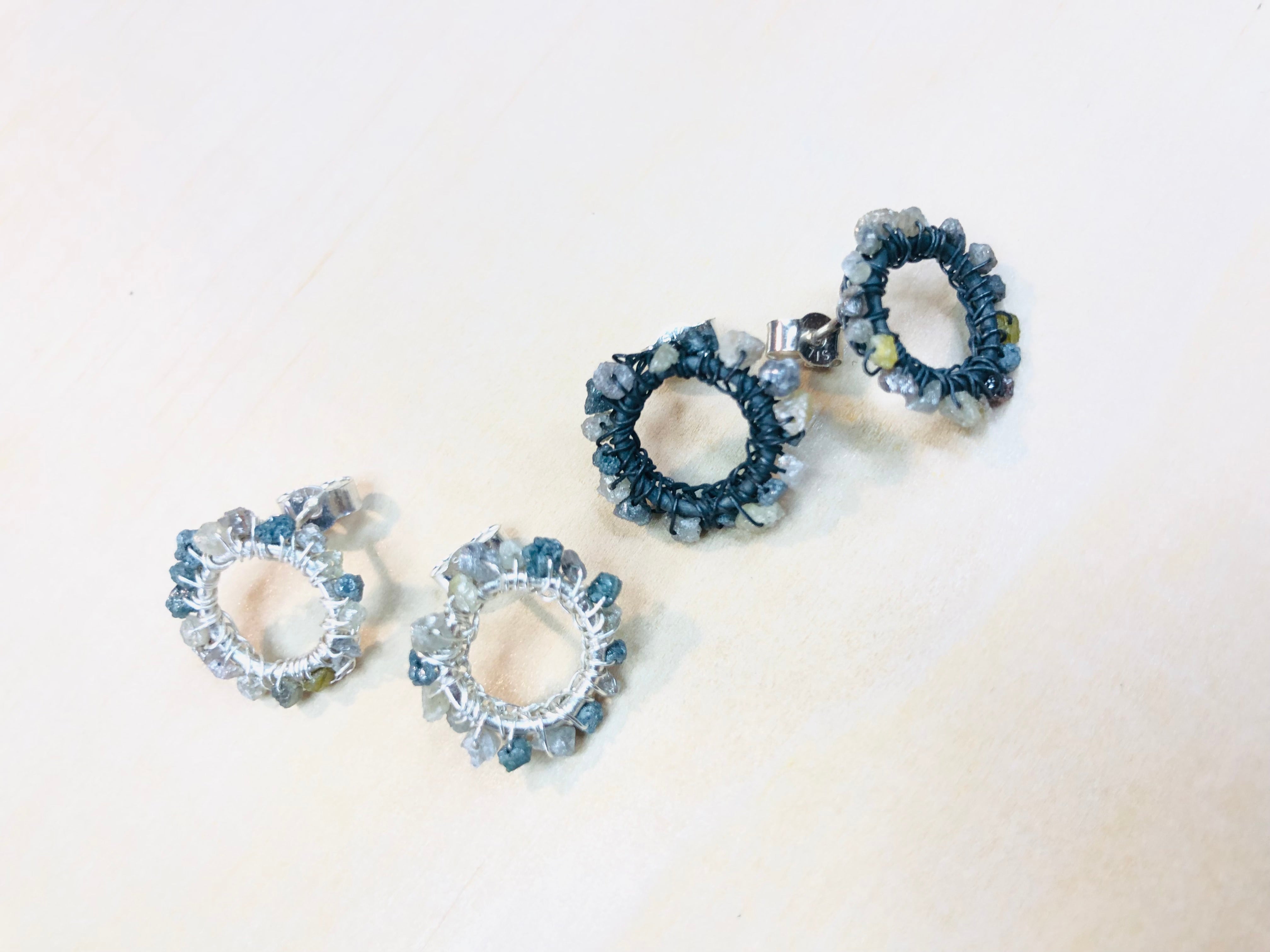 Crocheted studs with rw diamonds