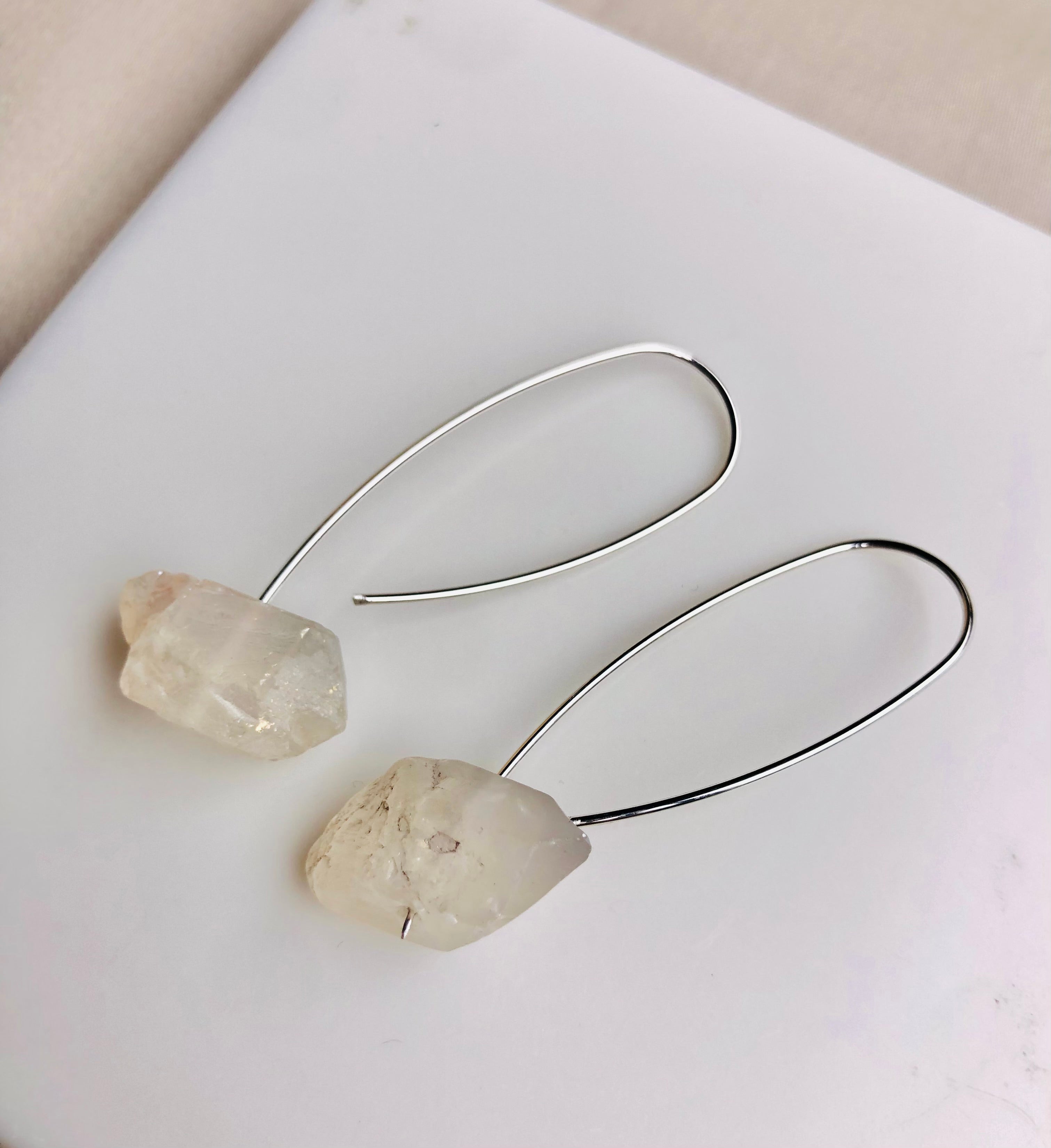 Raw Quartz Silver Ear Threaders