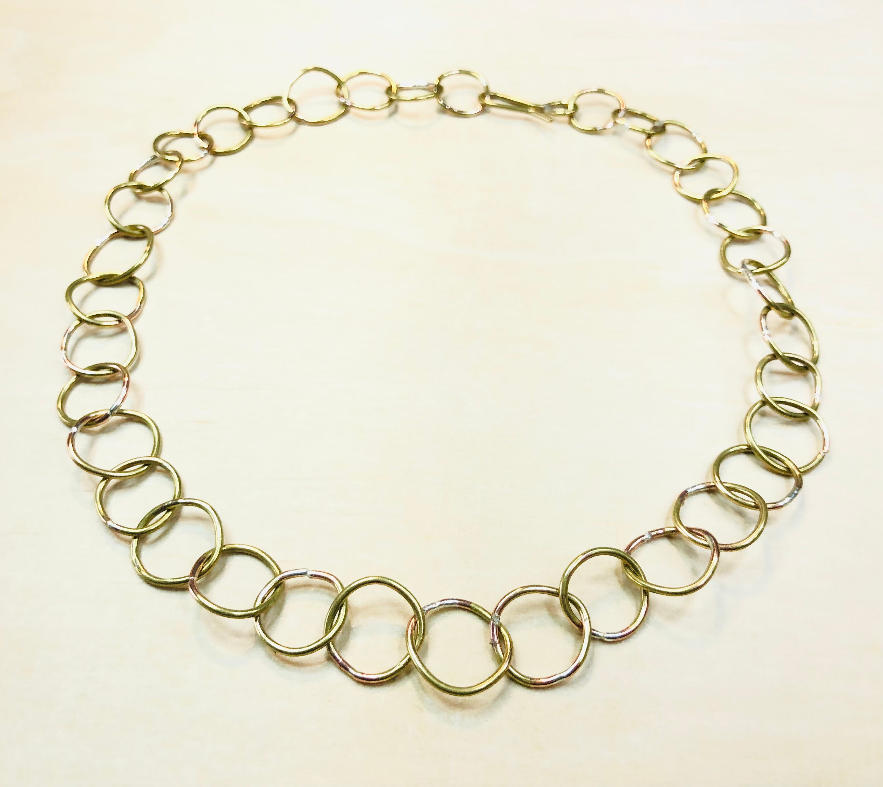 Brass circle links necklace