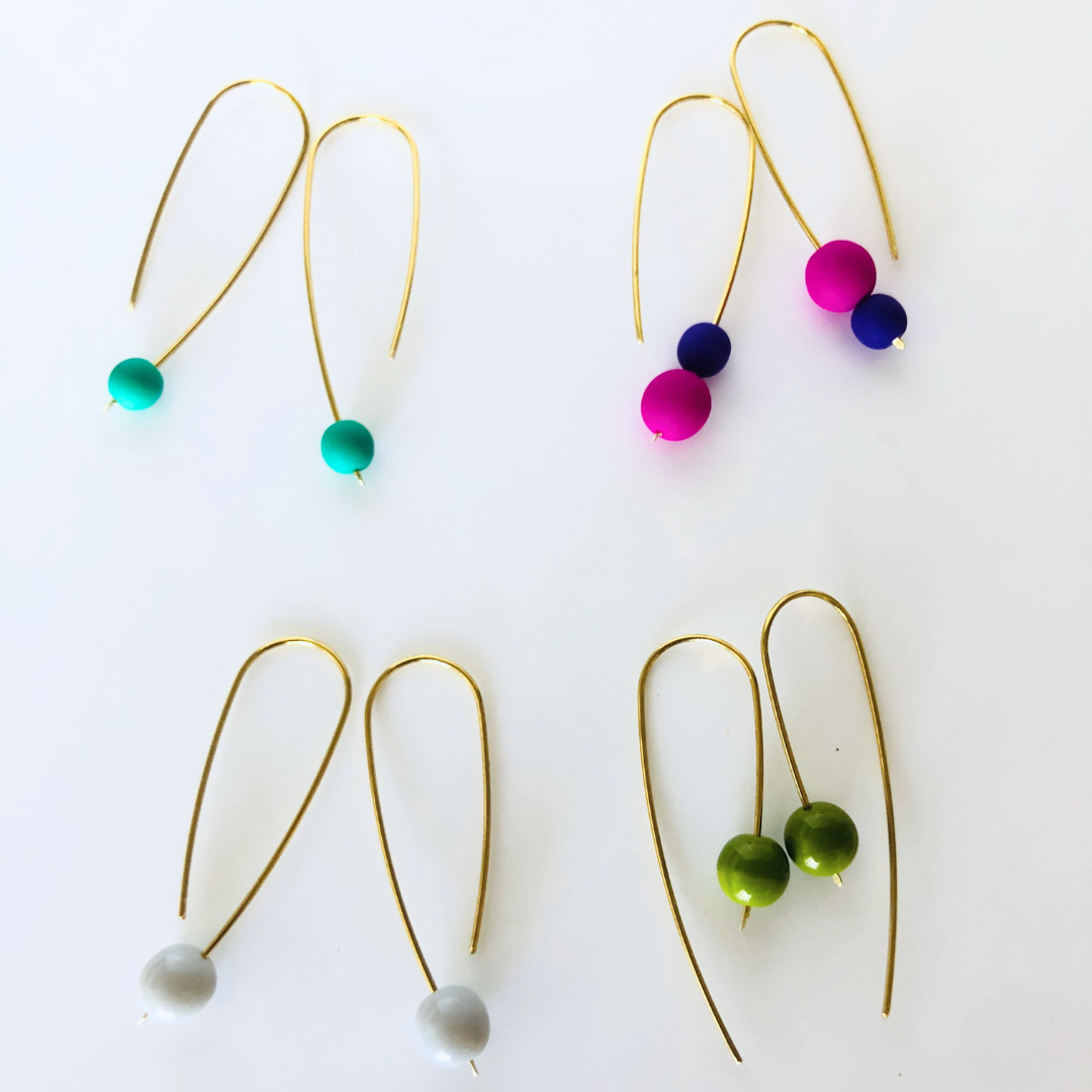 Brass Ear Threaders with Colour Bead – Minimalist Elegance