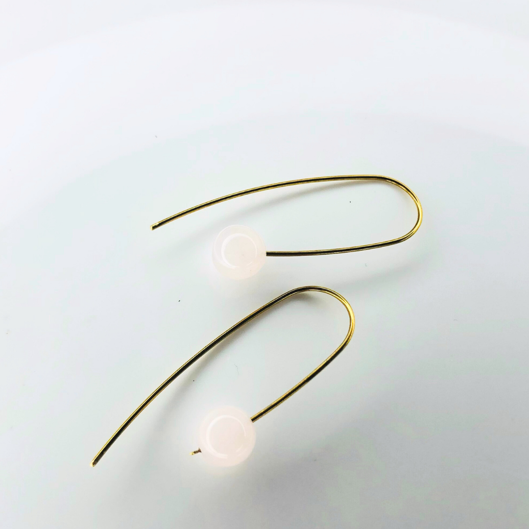 Simple Brass Ear Threaders with Pink Quartz Bead