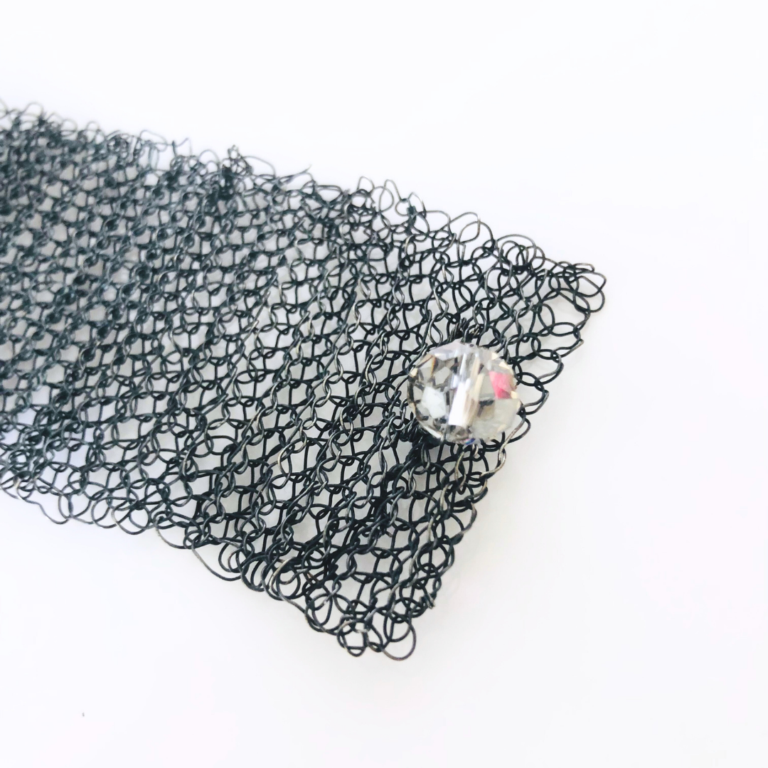 Oxidised Silver Hand-Crocheted Bracelet with Swarovski Bead – Unique and Elegant