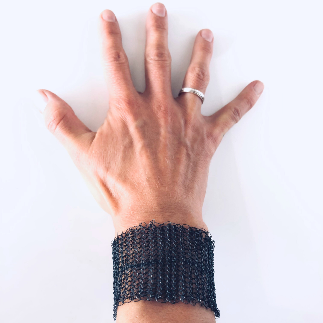 Oxidised Silver Hand-Crocheted Bracelet with Swarovski Bead – Unique and Elegant