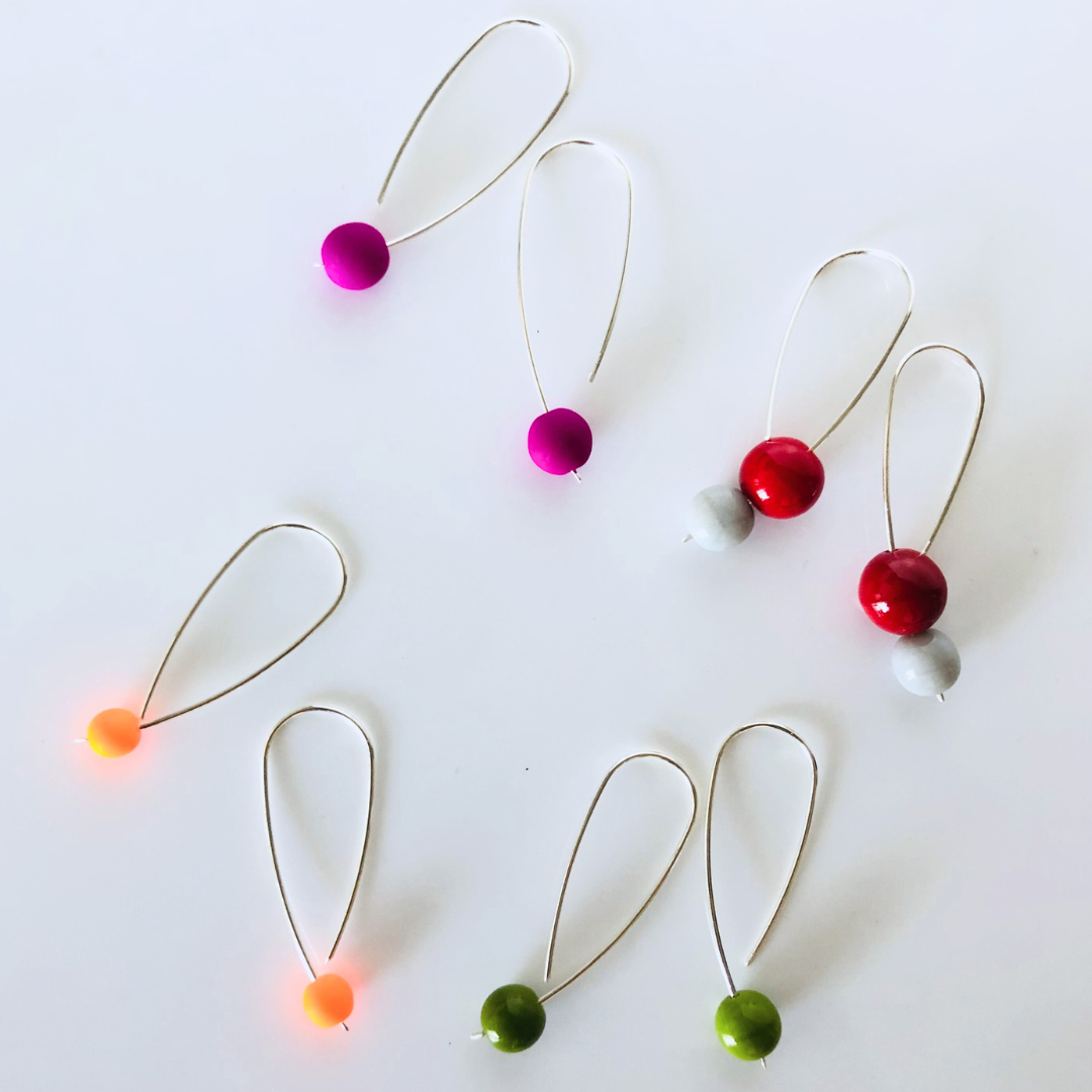 Silver ear threaders with colour bead