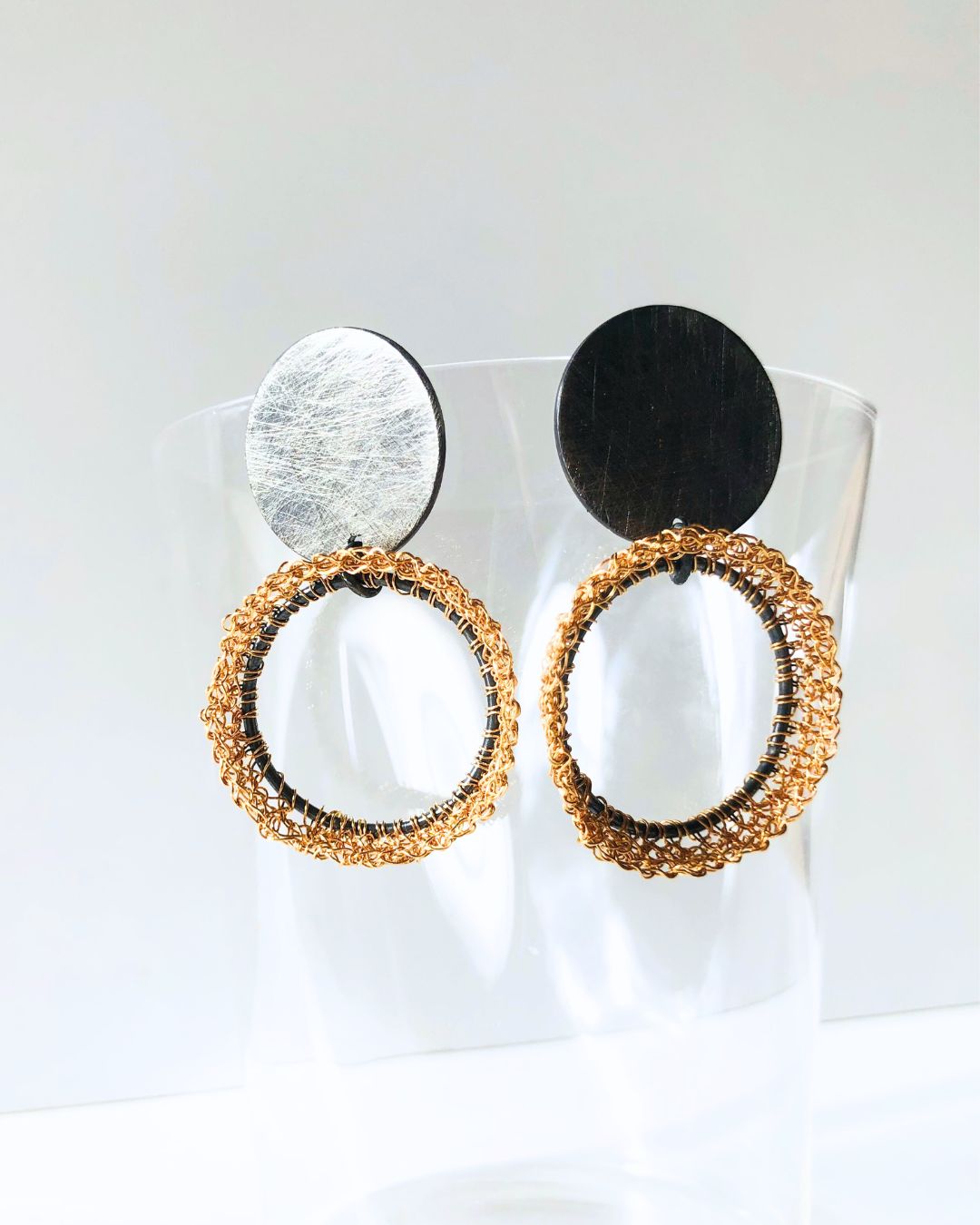 Disc Drop Earrings with Crocheted Wire