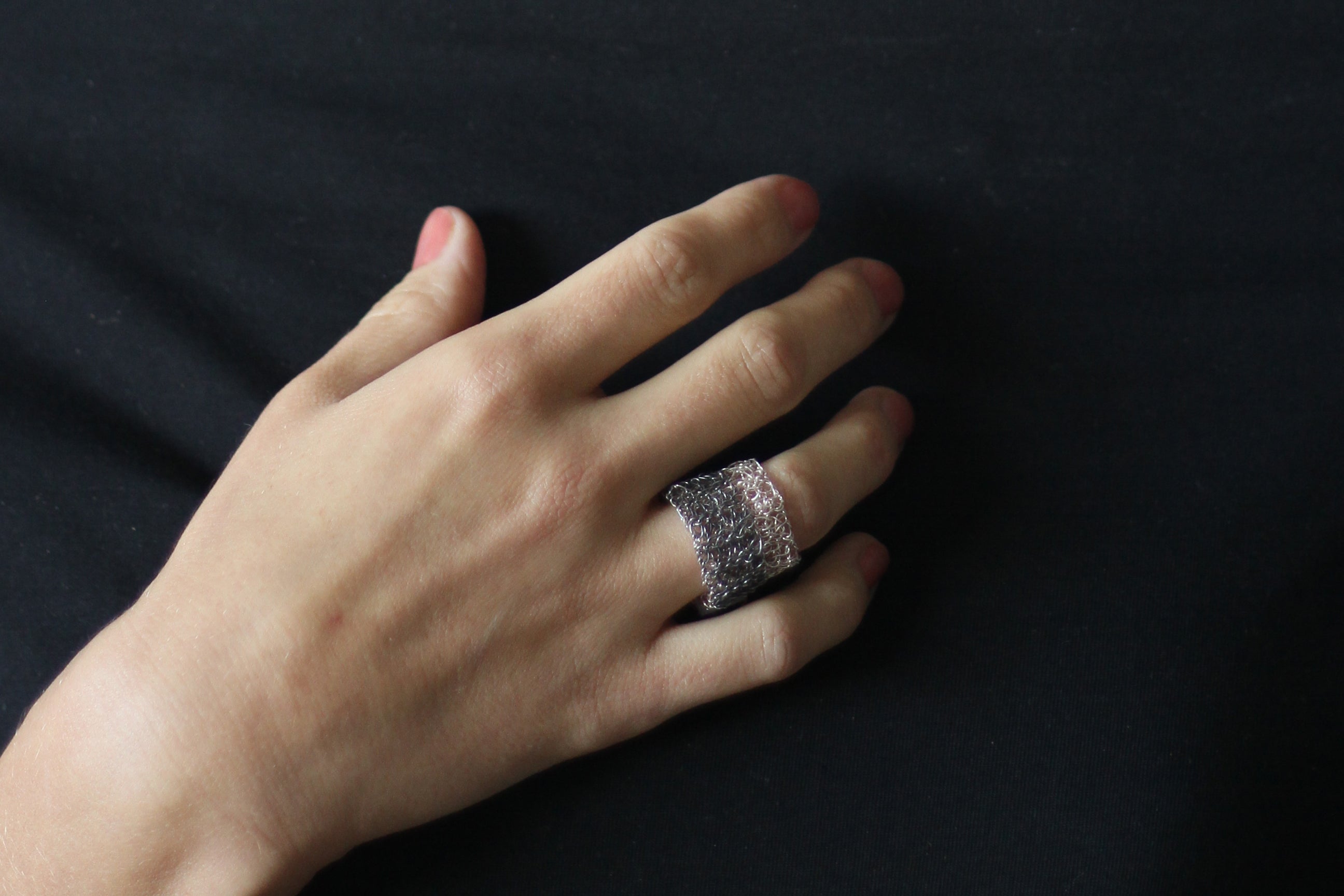 Hand Crocheted Silver Ring