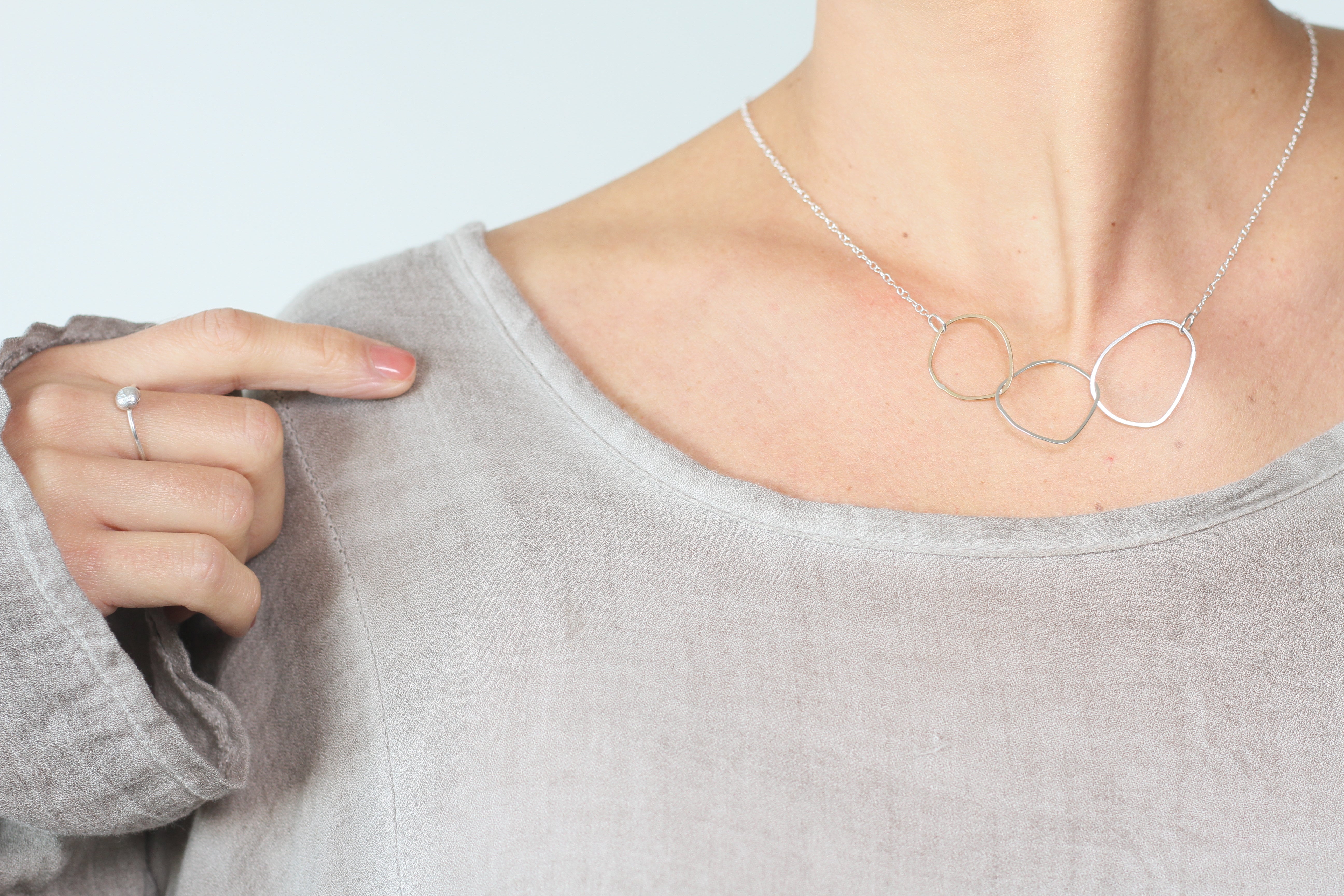 Silver Necklace Three Irregular Circles