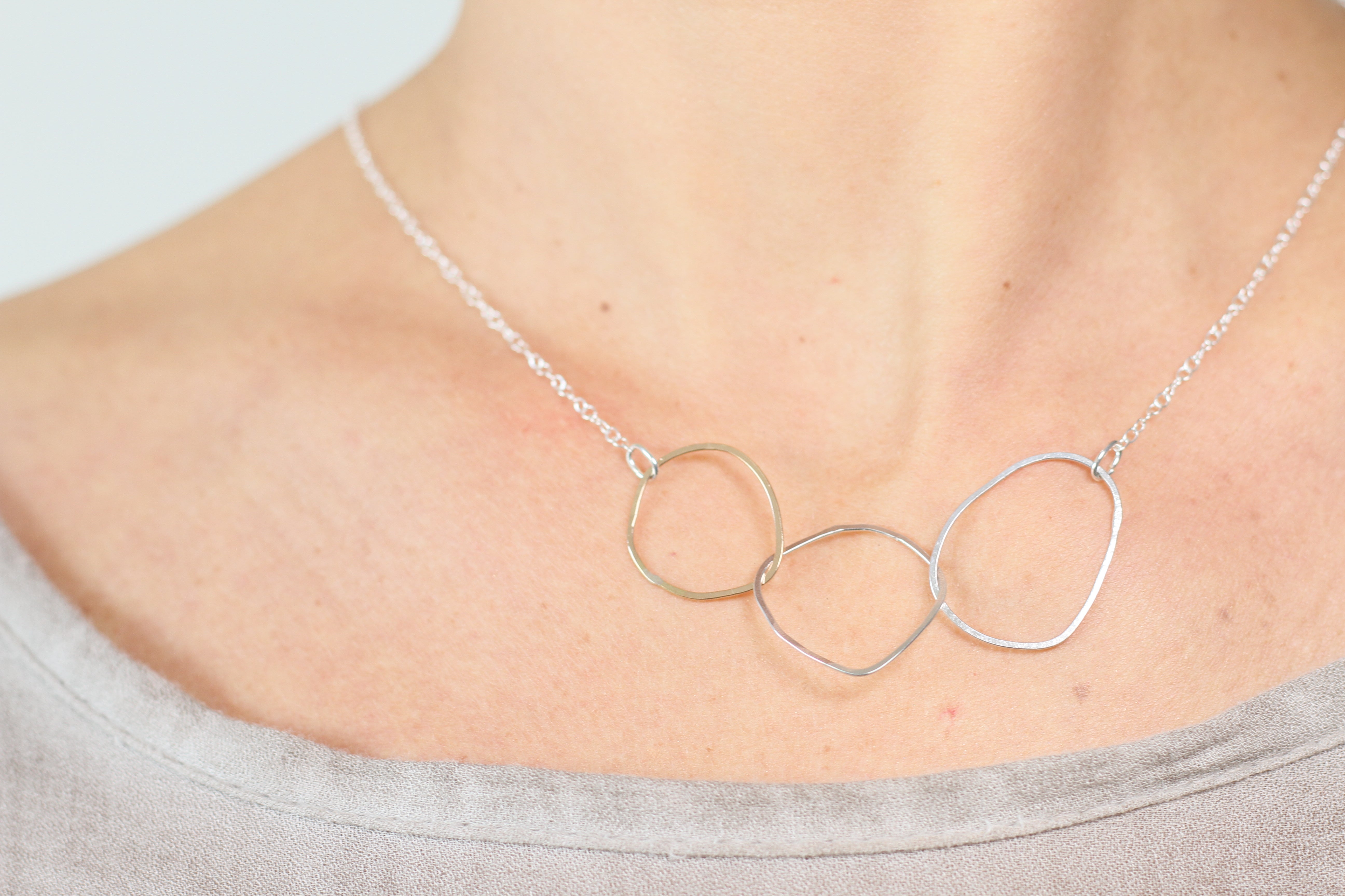 Silver Necklace Three Irregular Circles