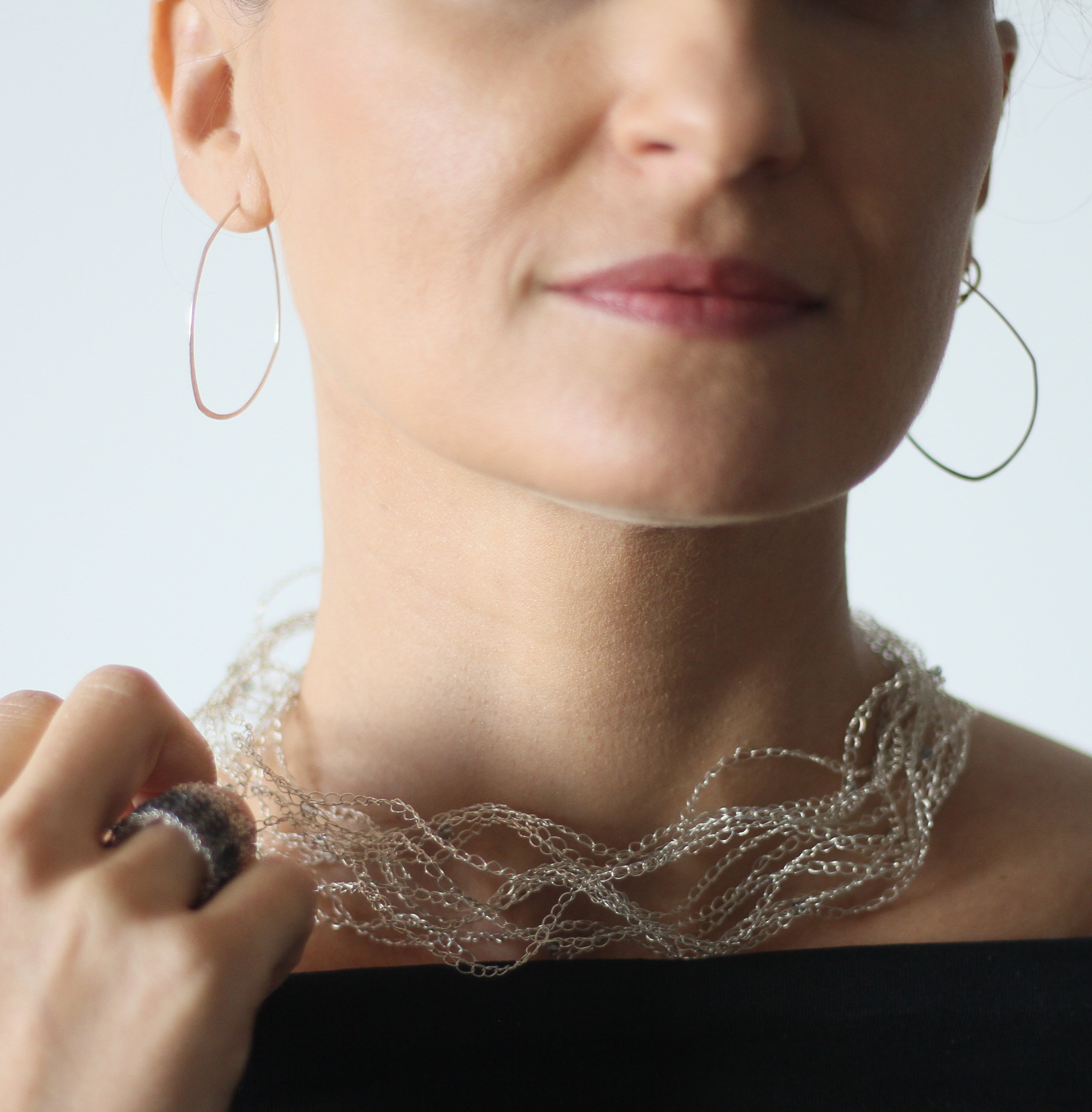 Hand-Crocheted Silver Chain Necklace with Crystals