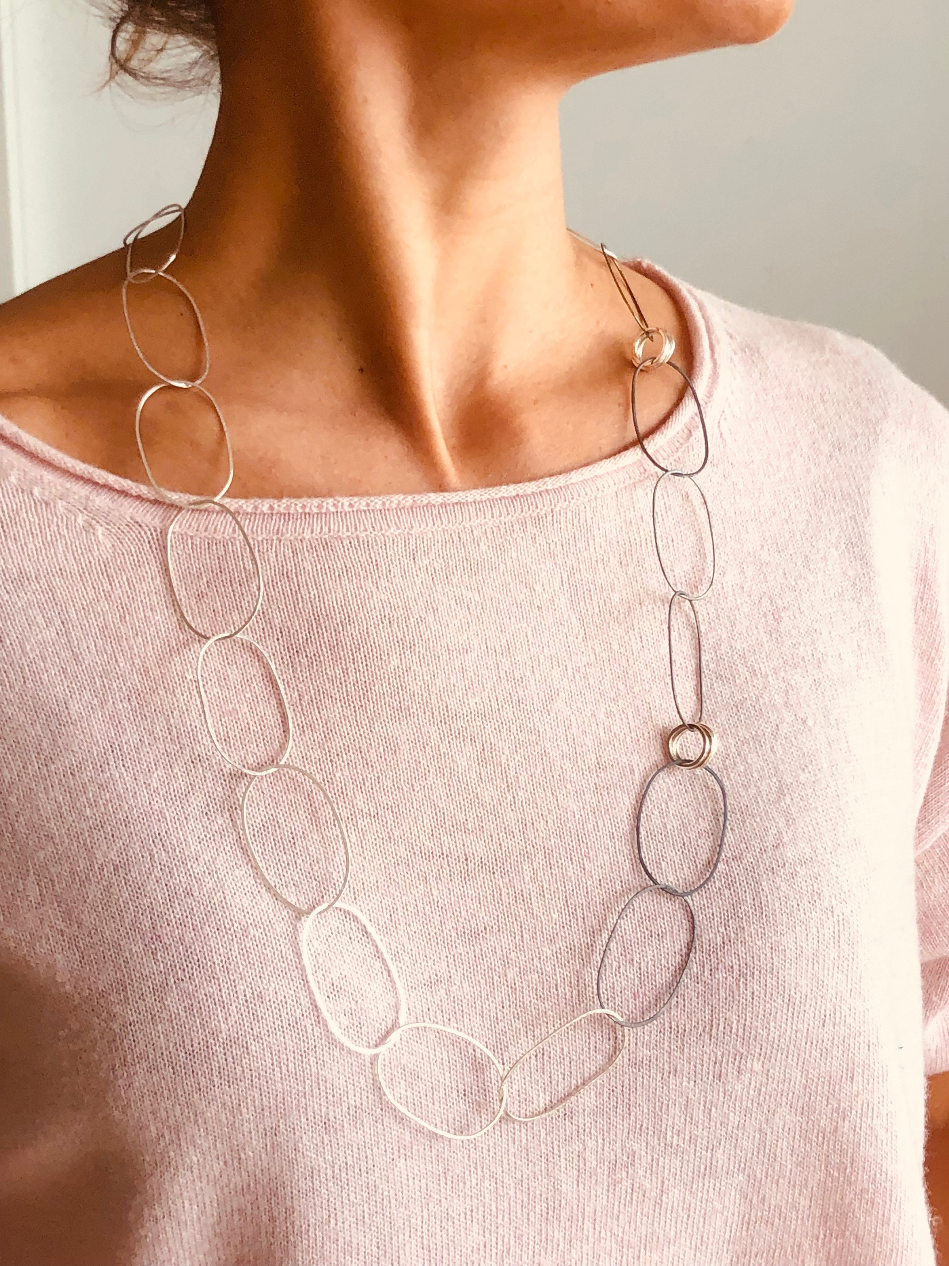 Handcrafted Silver Link Necklace – Partially Oxidised