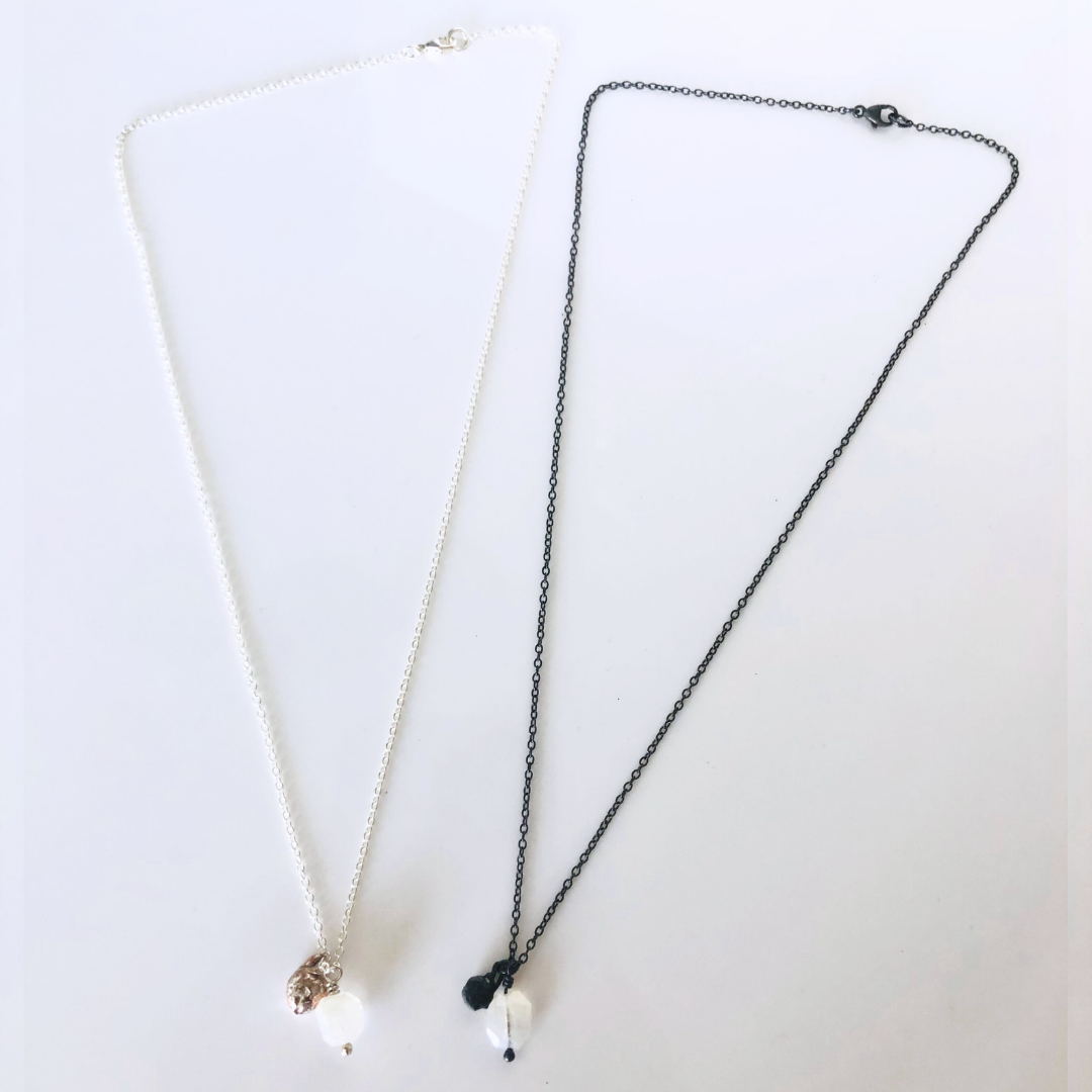 Moonstone & Silver Charm Necklace