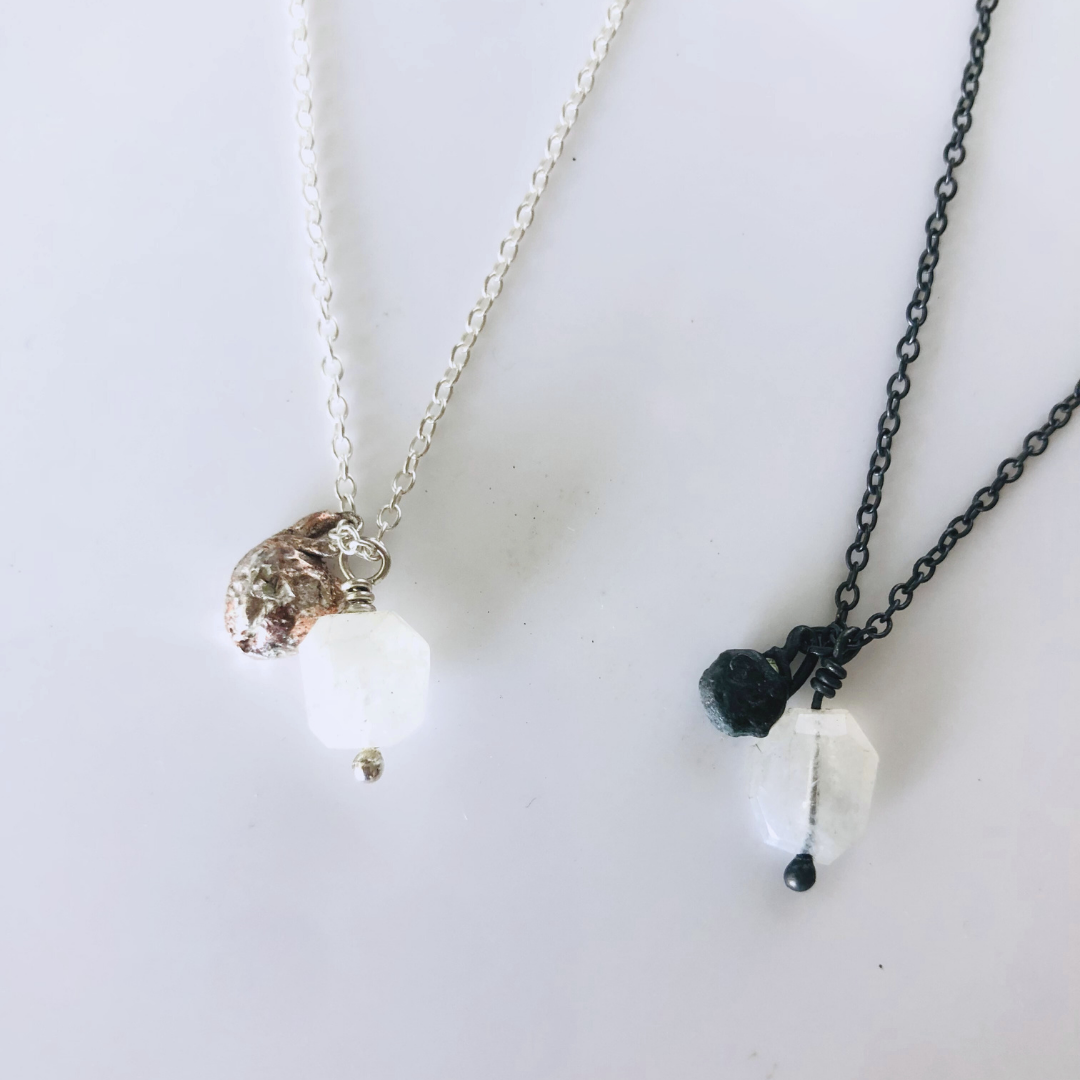 Moonstone & Silver Charm Necklace