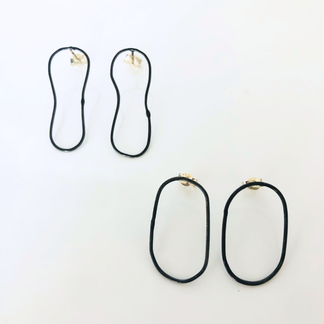 Oxidised Silver Stud Earrings – Handcrafted Organic Shape