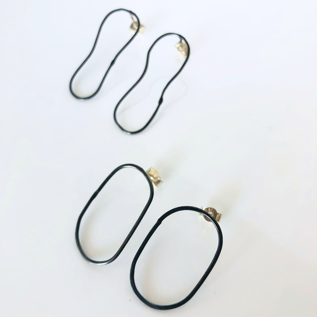 Oxidised Silver Stud Earrings – Handcrafted Organic Shape