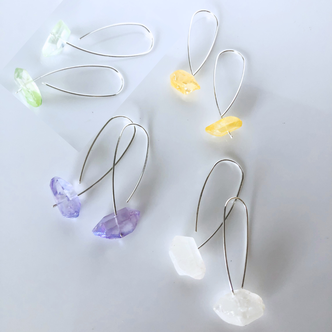 Raw Quartz Silver Ear Threaders