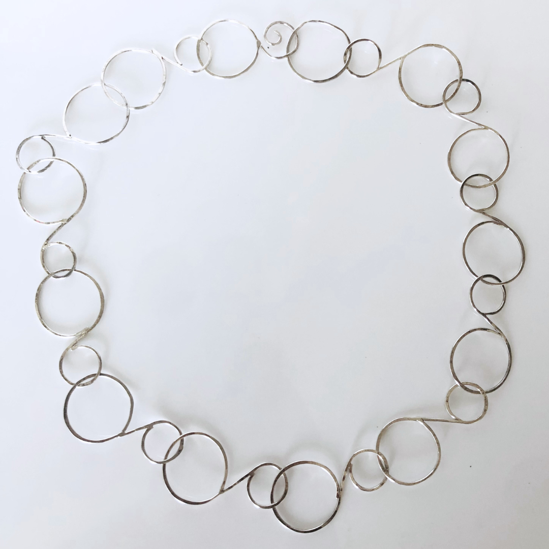 Handcrafted Silver Curly Necklace and Mismatched Drop Earrings Set