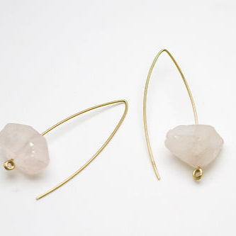 Minimalistic Brass Ear Threaders with Natural Raw Quartz