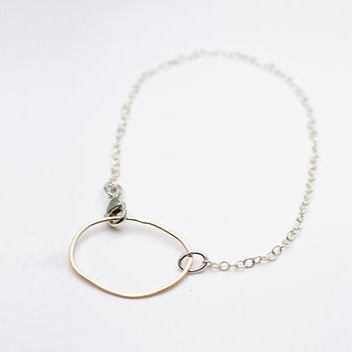 Gold Circle Silver Chain Bracelet