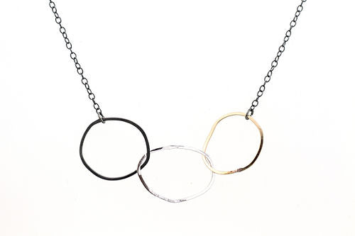 Silver Necklace Three Irregular Circles