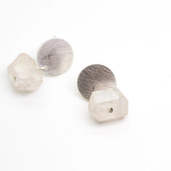 Silver Drop Earrings – Silver Disc and Natural Raw Quartz