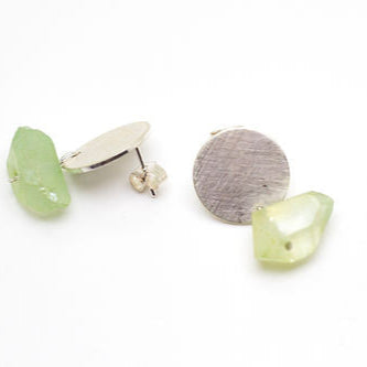 Silver Drop Earrings – Silver Disc and Natural Raw Quartz