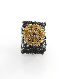 Crocheted Oxidized Ring with Gold