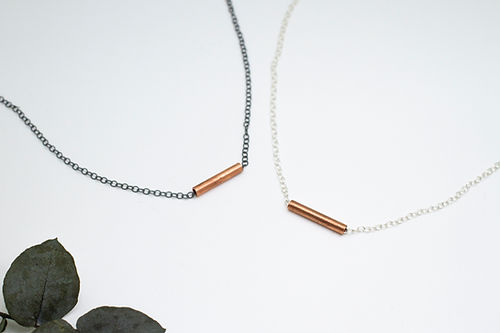 Minimalist Copper Tube Necklace on Sterling Silver Chain