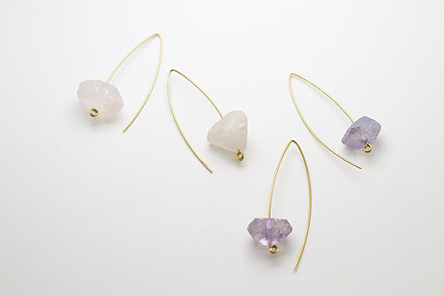 Minimalistic Brass Ear Threaders with Natural Raw Quartz