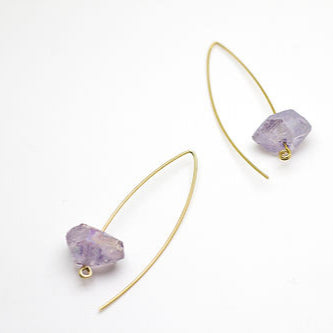 Minimalistic Brass Ear Threaders with Natural Raw Quartz