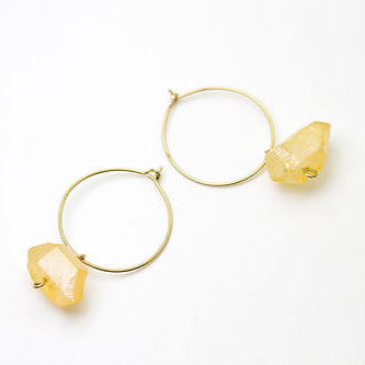 Brass Hoops with Raw Quartz Beads