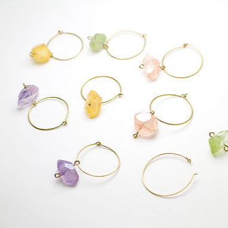 Brass Hoops with Raw Quartz Beads