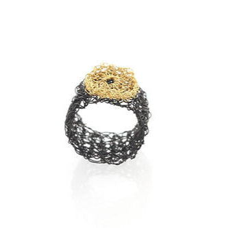 Crocheted Oxidized Ring with Gold