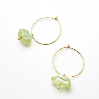 Brass Hoops with Raw Quartz Beads