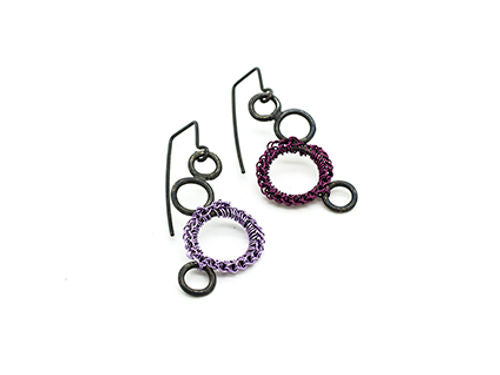 Handcrocheted Purple Wire Jewellery Set – Oxidized Silver Earrings & Necklace