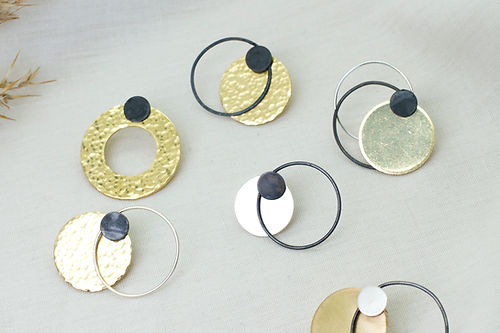 Brass Ear Jacket with Oxidised Silver Stud