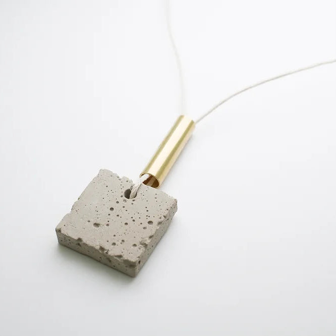 Square Concrete Pendant with Brass tube on white Cord