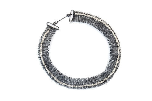 Hand-Crocheted Silver Wire Statement Necklace