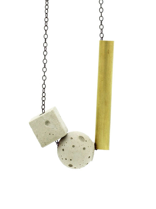 Concrete and Brass Necklace on Oxidised Silver Chain