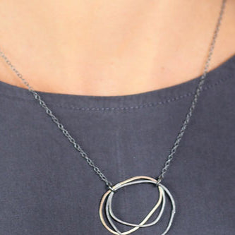 Three-Circle Mixed Metal Pendant Necklace