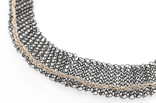 Hand-Crocheted Silver Wire Statement Necklace