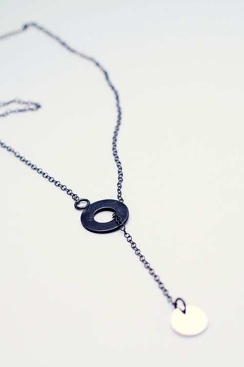 Minimalist Pull-Through Lariat Necklace with Dot