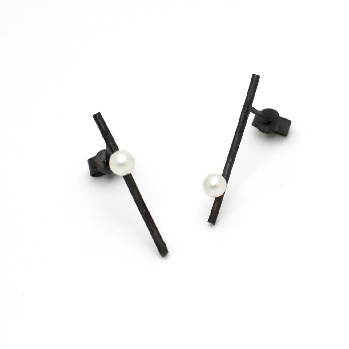 Oxidised Silver Pearl Earrings