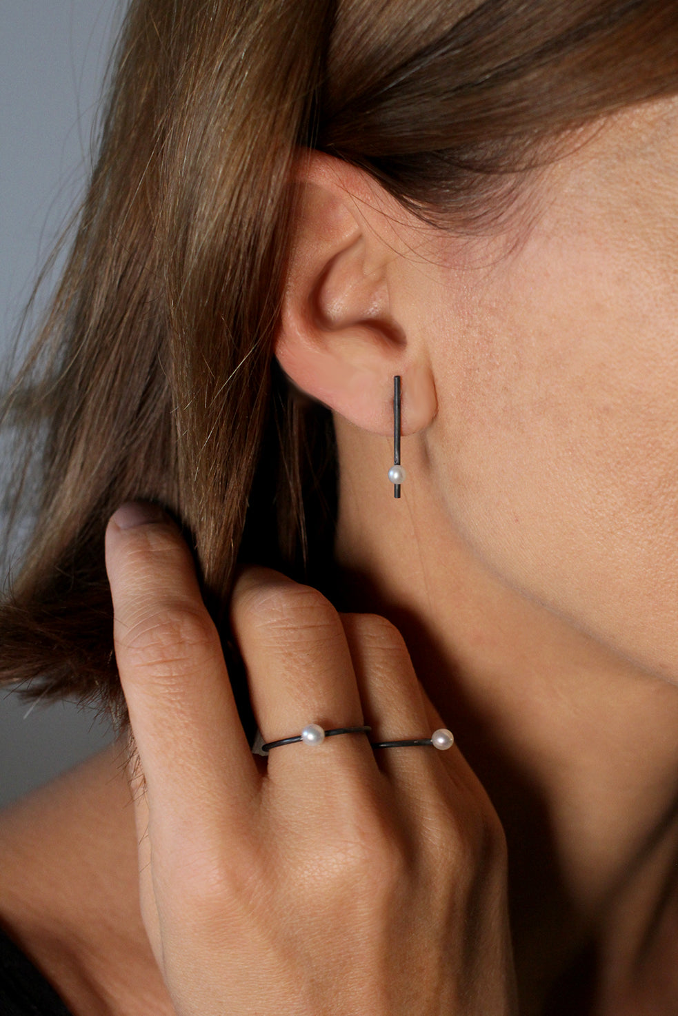 Oxidised Silver Pearl Earrings